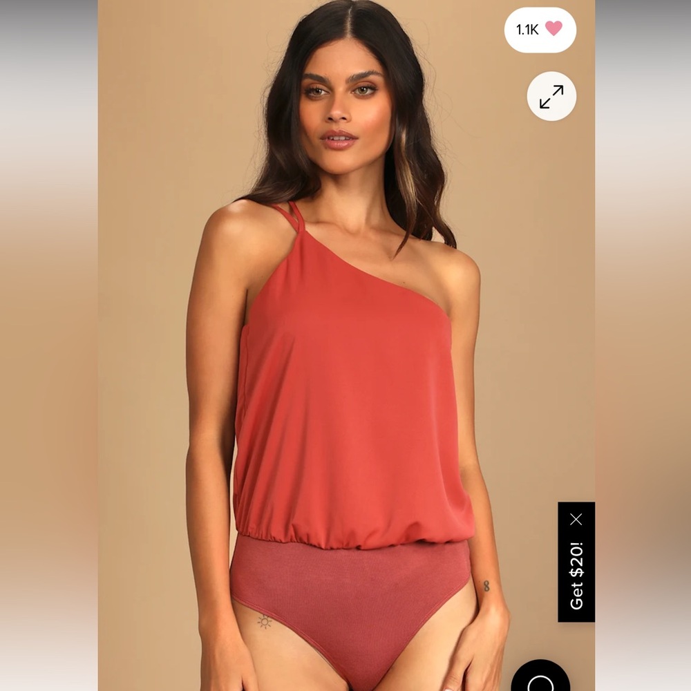 Stylin' Babe Rusty Rose One-Shoulder Cowl Back Bodysuit- Sz sm